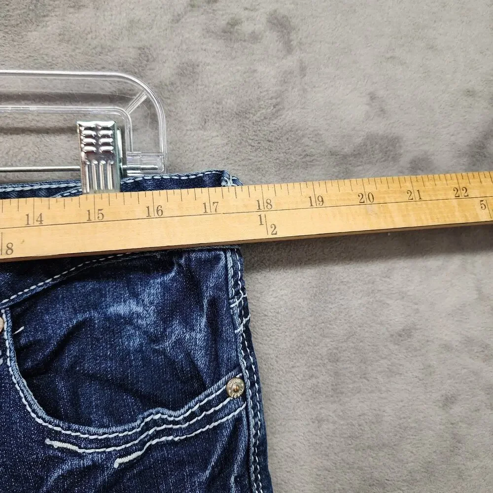 Rue21 Capri Jeans Women’s 11/12 Mid Rise Crop Stretch Denim Cuffed Sequin Pocket - Picture 10 of 12
